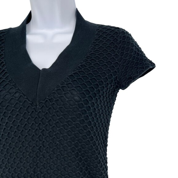Armani Exchange Black Textured Knit V-Neck Dress Short Sleeve V-Neck Size Small - Picture 4 of 11